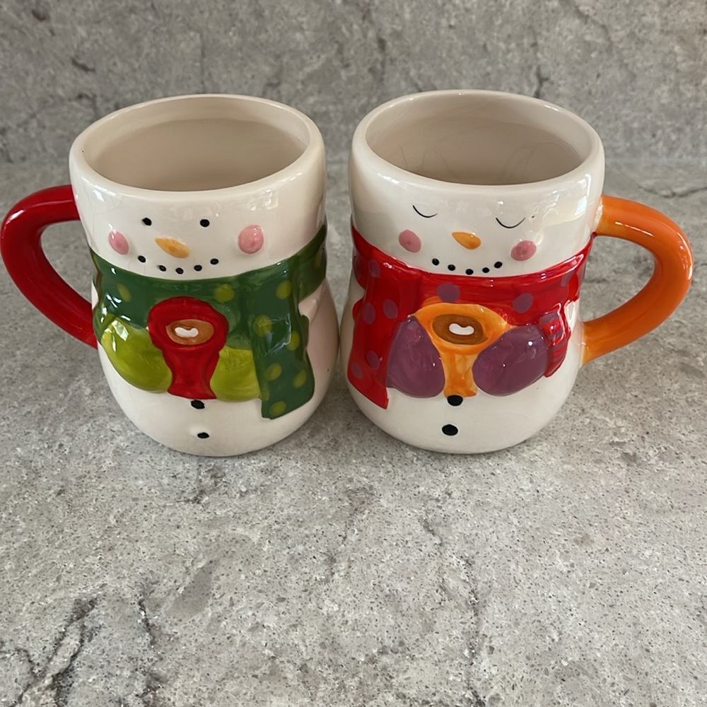 Vintage, Bay Island Ceramic Snowman Scarf Mitten and Hot Cocoa Mug Set 12 oz